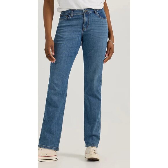 Lee Jeans Women Size 14 Denim Blue Relaxed Fit Straight Leg Mid Rise - Picture 2 of 6